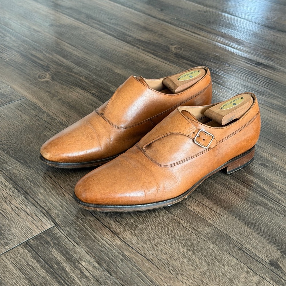 Jack Erwin Brown Leather Monk Strap Shoes, Made in Portugal